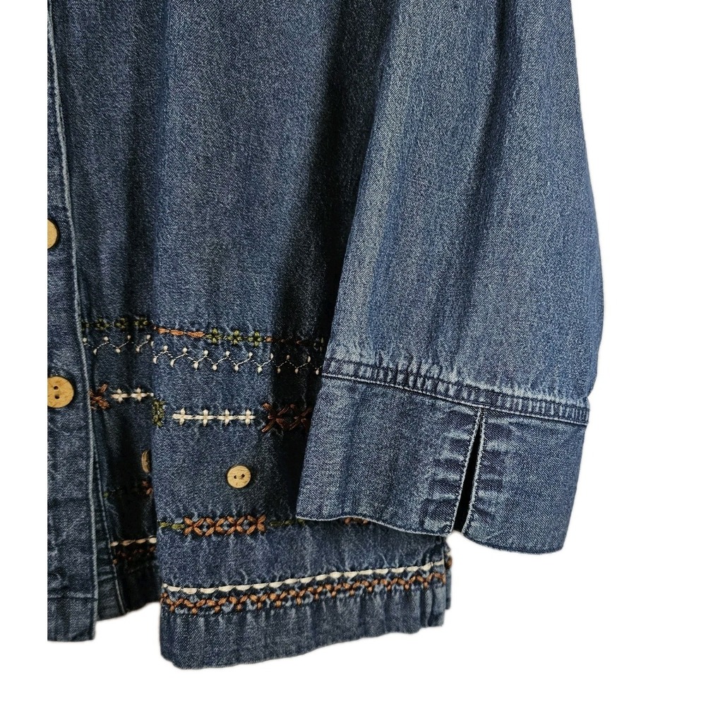 Carolina Blues Denim Womens 2 Pc Embroidered Maxi‎ Dress & Jacket Size 16 Cotton - Picture 9 of 12